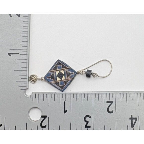 Vintage Aztec Dangle Earrings Geometric Tribal-Inspired Silver Tone Spiral - Picture 3 of 6